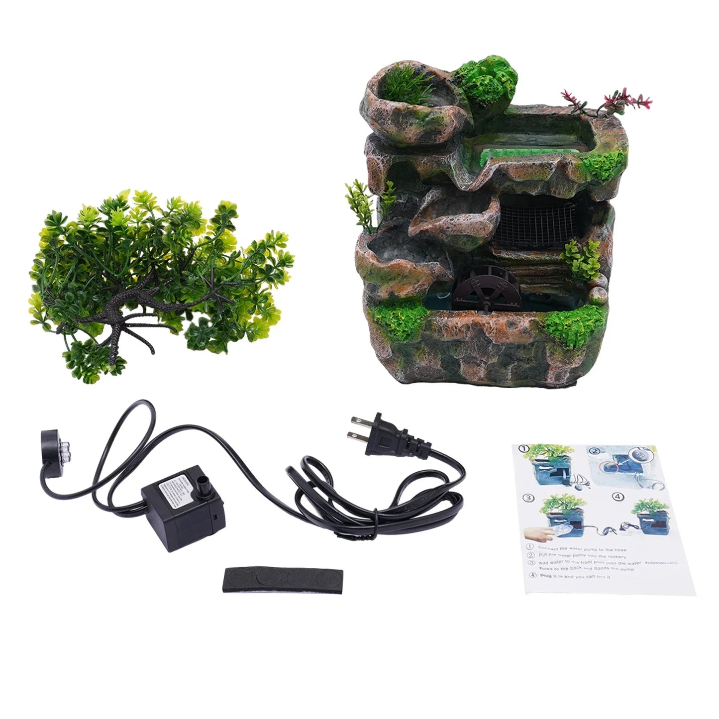 Tabletop Waterfall Fountain, Indoor Waterfall Meditation Fountain with Automatic Pump and LED Light, Relax Desktop Water Decor