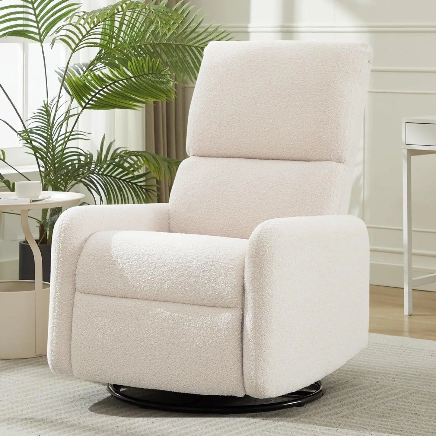 360° Rocking Nursery Glider Chair with Side Pockets Steel Base Small Space Swivel Accent Living Room Sherpa, Customized