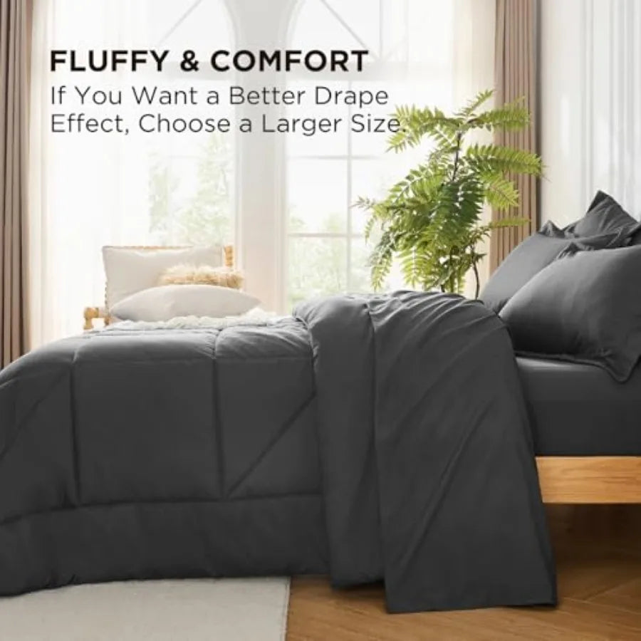 7 Pieces Comforter Set - Utral Soft Microfiber Bedding Set Thick Duvet Insert Bed in a Bag Without Rustling Noise for All Seaso
