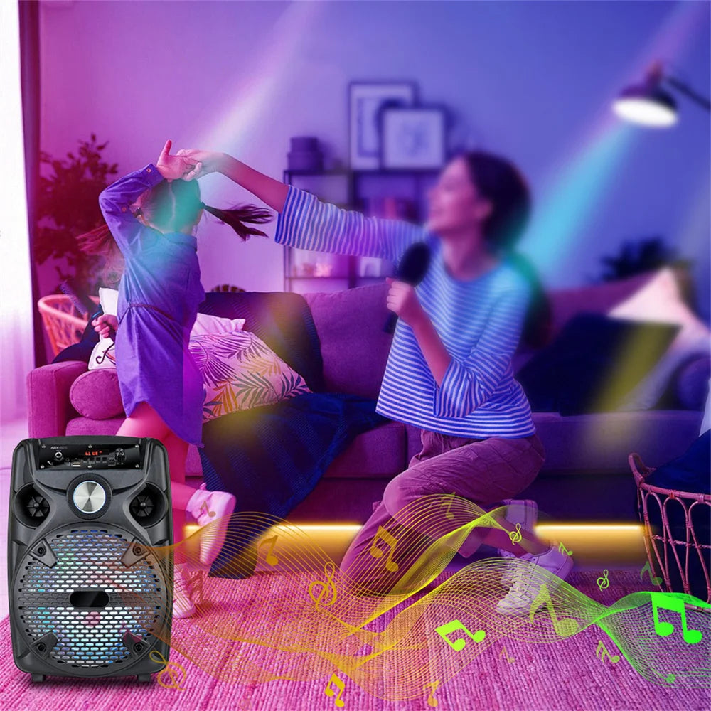 1100W Portable Bluetooth Party Speaker 8" Subwoofer w/Stand Sound System Dj Karaoke RGB Light Rechargeable Speaker with Mic