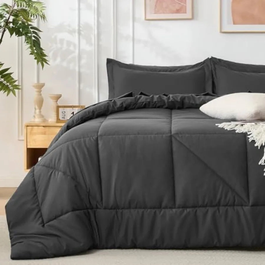 7 Pieces Comforter Set - Utral Soft Microfiber Bedding Set Thick Duvet Insert Bed in a Bag Without Rustling Noise for All Seaso