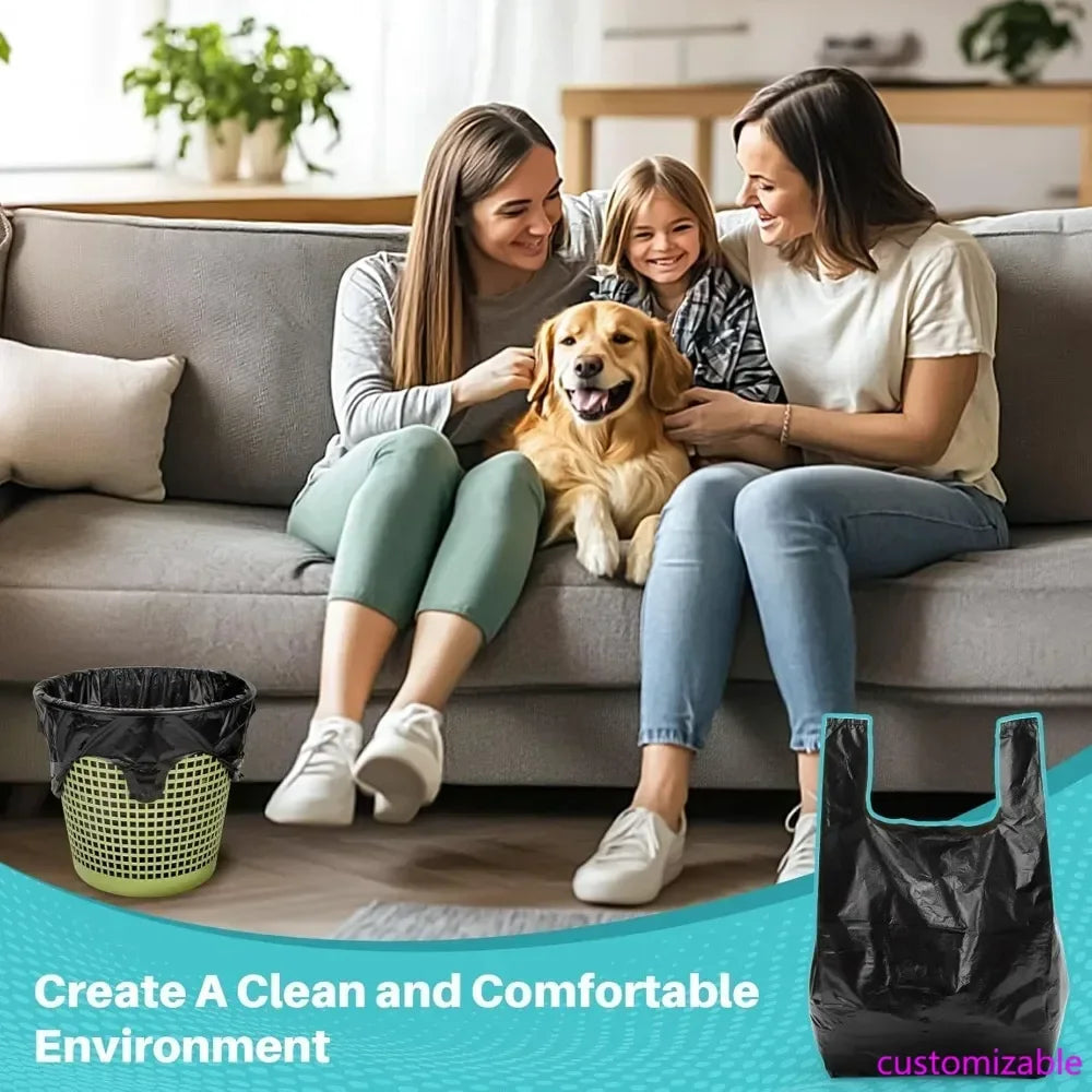 35 Pack 4 Gallon Trash Bags with Handle, Strong Black Garbage Bags for Kitchen Bathroom Office