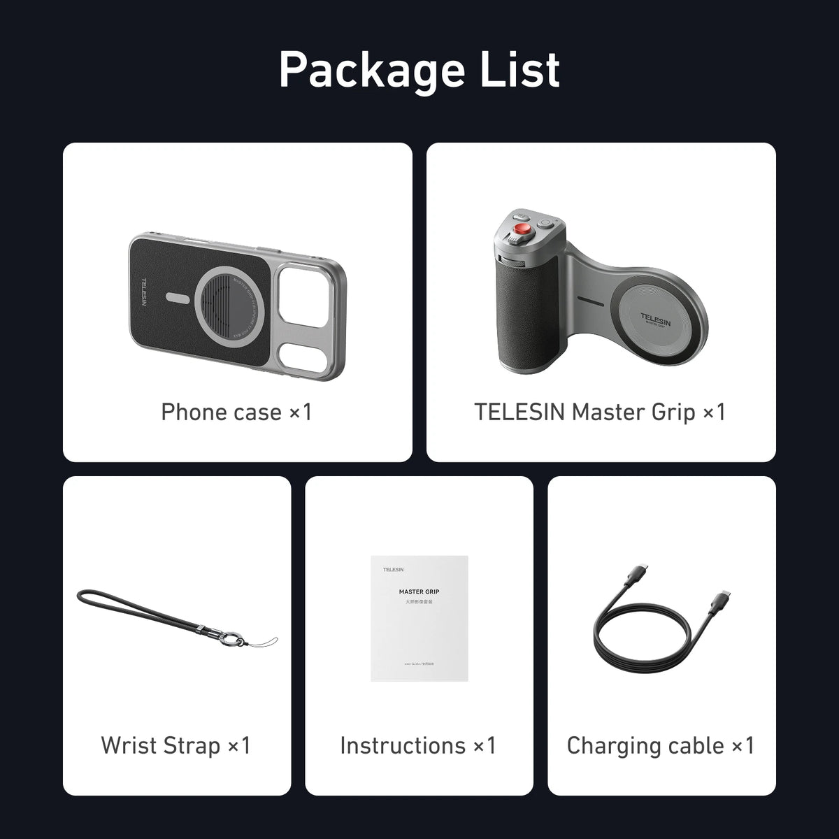 TELESIN Master Grip Set for iPhone17 Pro Pro Max Magnetic Phone Camera Hand Grip Holder 3200Mha Powerbank with Wireless Charging