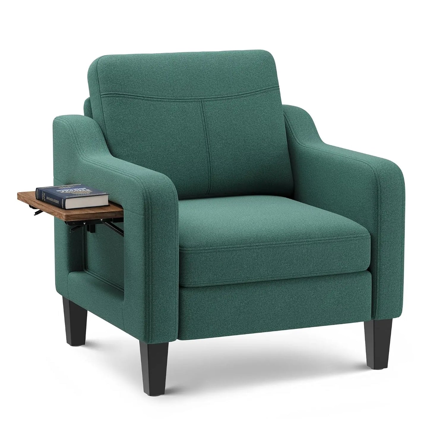 Modern Linen Upholstered Wooden Accent Armchair Foldable Side Table For Living Room, Customized