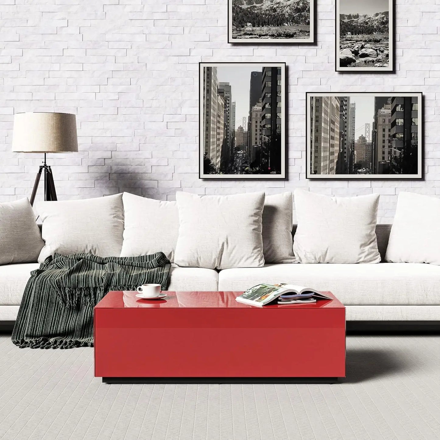 Premium Tempered Glass Coffee Table - Modern Red Rectangular Coffee Tables for Living Room - High Gloss Fingerprint, Customized