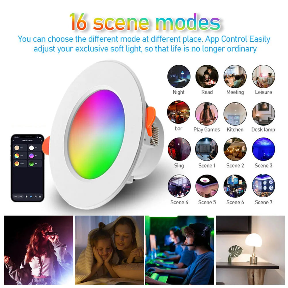 1-15PCS LED Downlight WiFi TUYA 110/220V Dimmable Spot Light Recessed Round Light Spot Bluetooth Lamp For Alexa Google Home