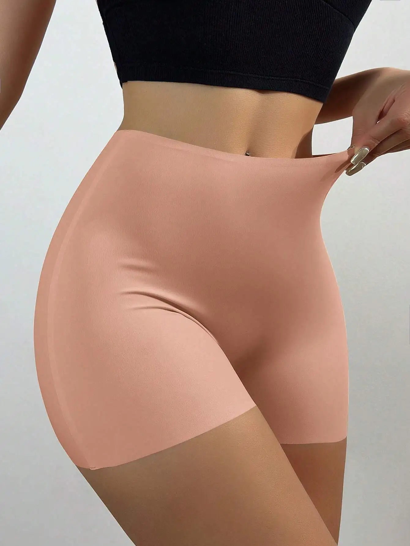 Women's Ice Silk Pants, Mid-Waist Seamless Elastic Shorts, Anti-Lighting, Anti-Roll Edge