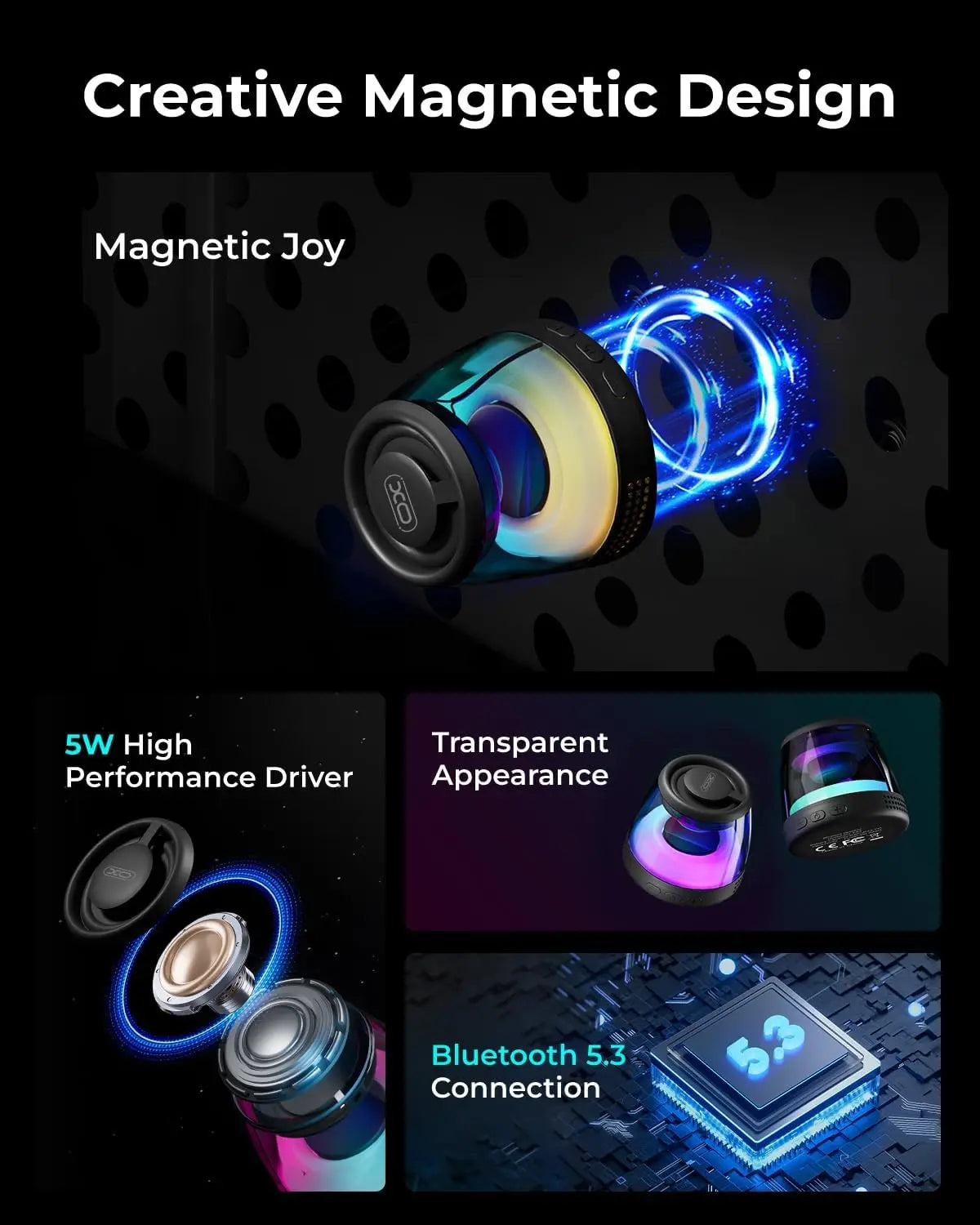Magnetic Bluetooth Speaker, Portable Bluetooth Speaker with RGB Light, Waterproof Wireless Speaker, Phone Stand for iPhone 16/15/14/13/12 Series, Small Speaker for Shower, Outdoor, Birthday Gift