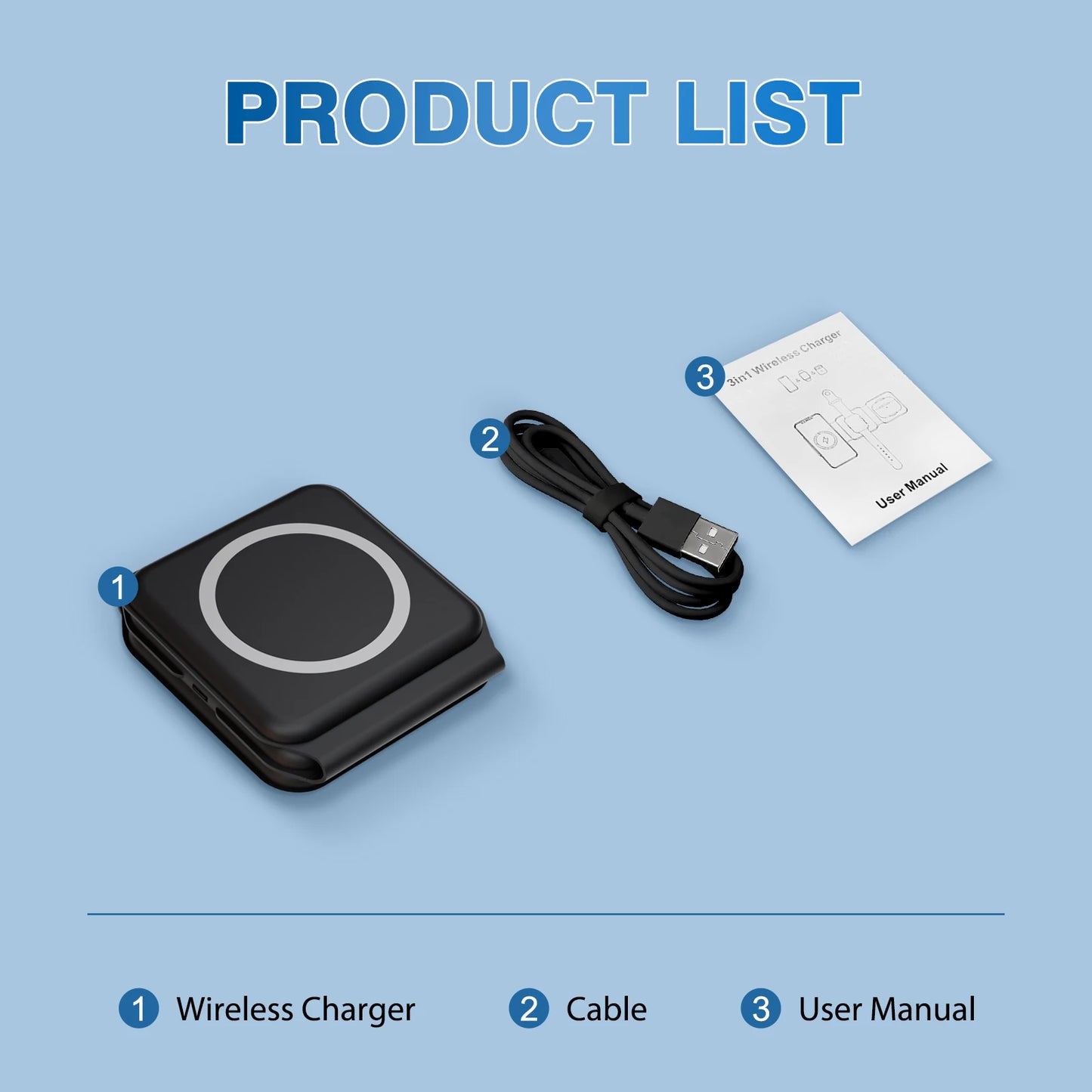 15W Magnetic Wireless Chargers 3 in 1 Foldable Phone Charge Dock Fast Charg Travel for Apple Watch IPhone 14/13/12/11/X AirPods