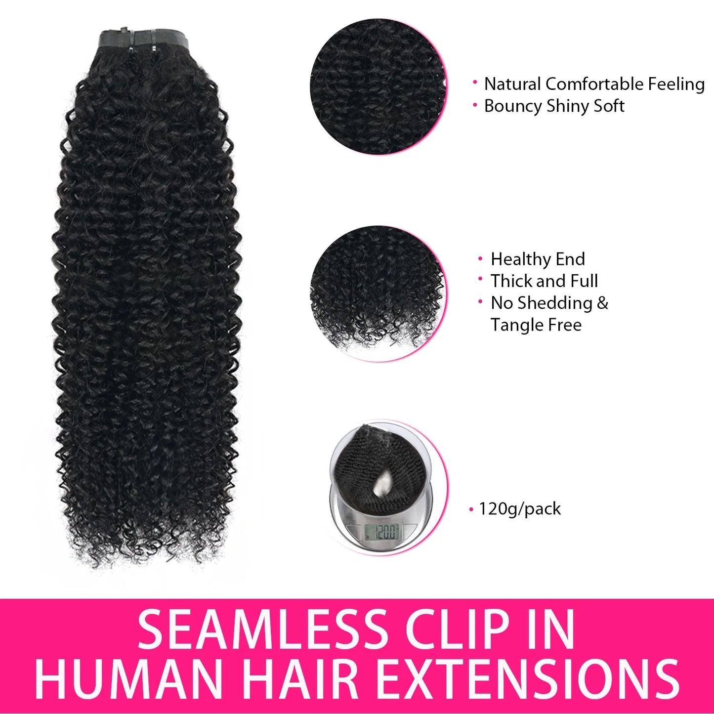 22-32 Inch Deep Curly Wave Clip in Hair Extensions Per Set with 18 Clips Human Hair 8 Pieces and Natural Black Color Extension