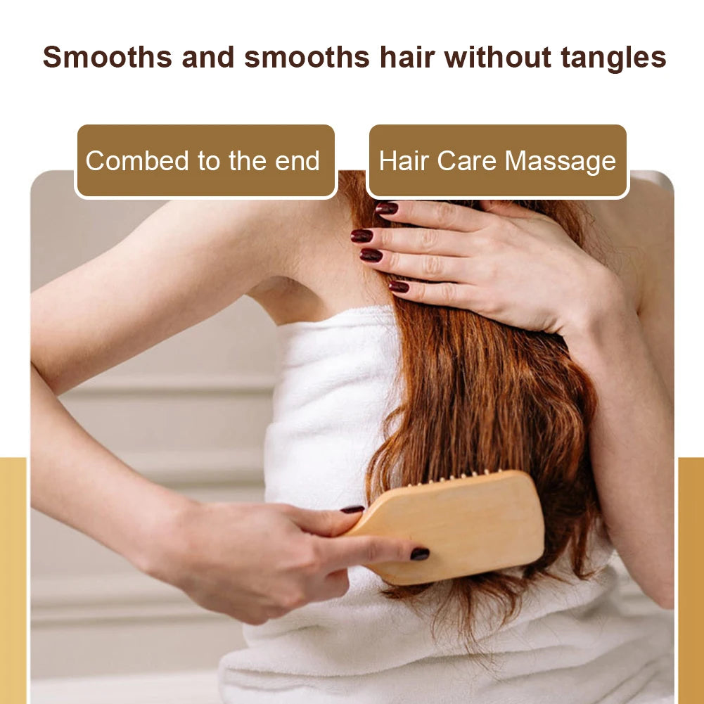 Detangling Hairbrush Bamboo Bristles Detangling Hairbrush Improves Hair Texture Massage Scalp Natural Wooden for All Hair Types