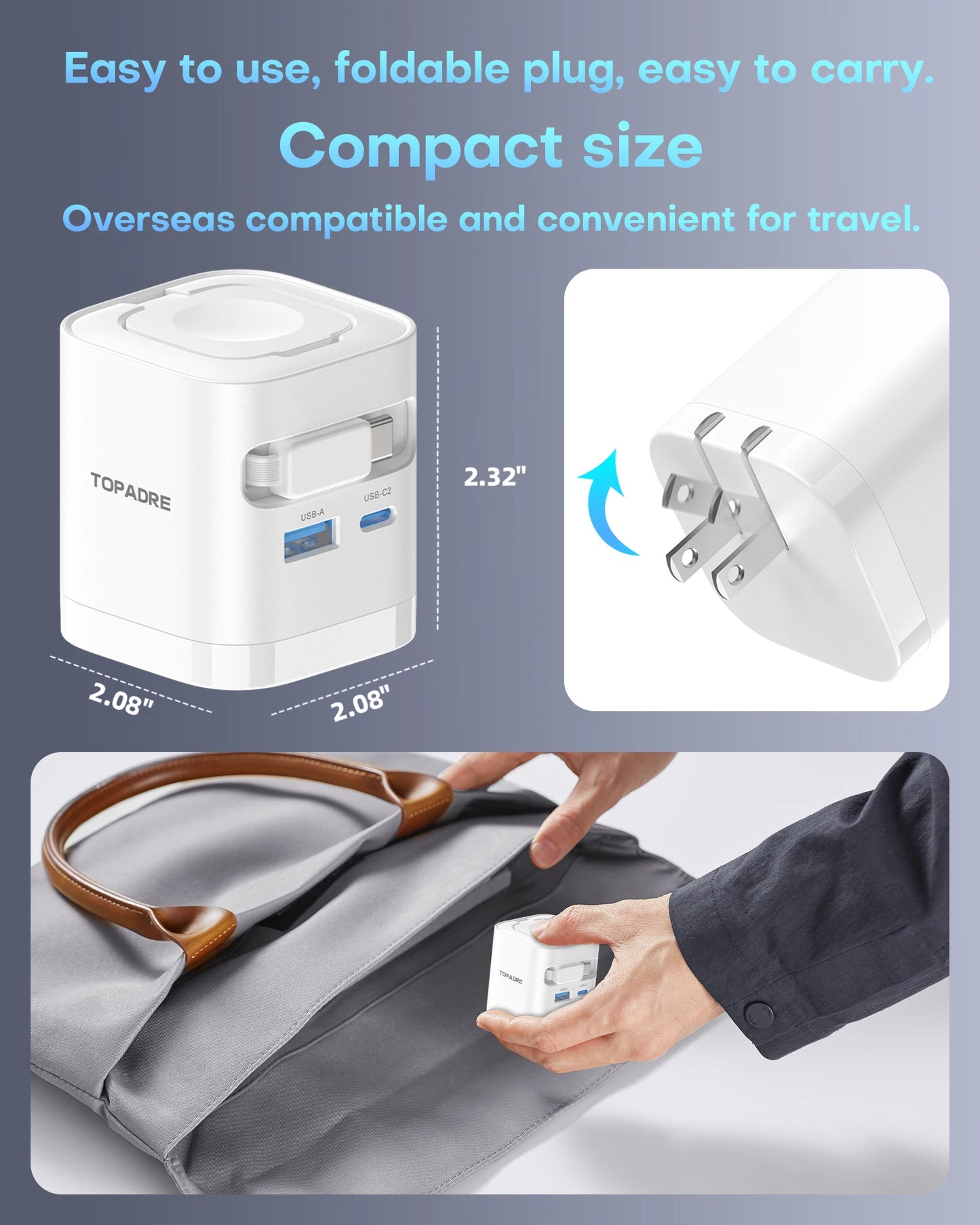 TOPADRE Retractable 65W For Apple Watch Wireless Charger, Rapid Charging for Macbook, for iPhone, iPad Smartphone, Foldable