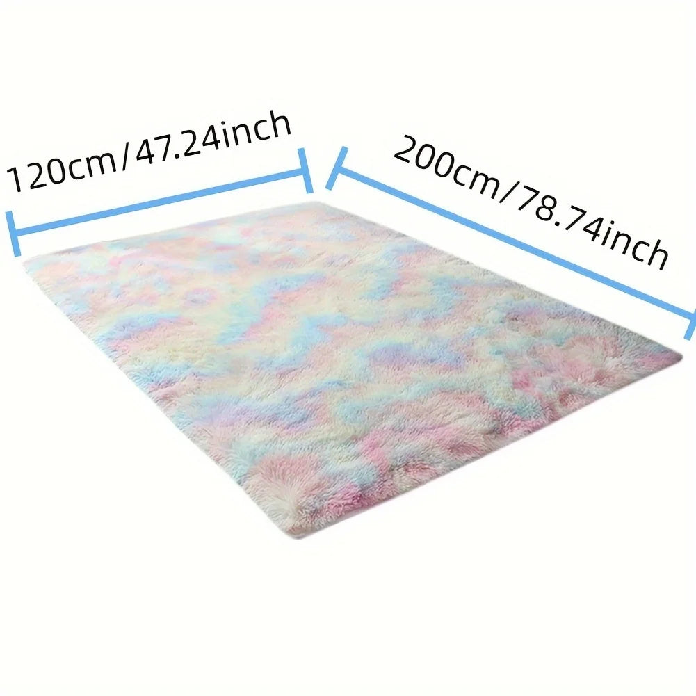 Fluffy Bedroom Rug Carpet Rugs for Bedroom Soft Long Plush Rug Tie-Dye Rainbow Area Rugs for Living Room Cute Room Decorations