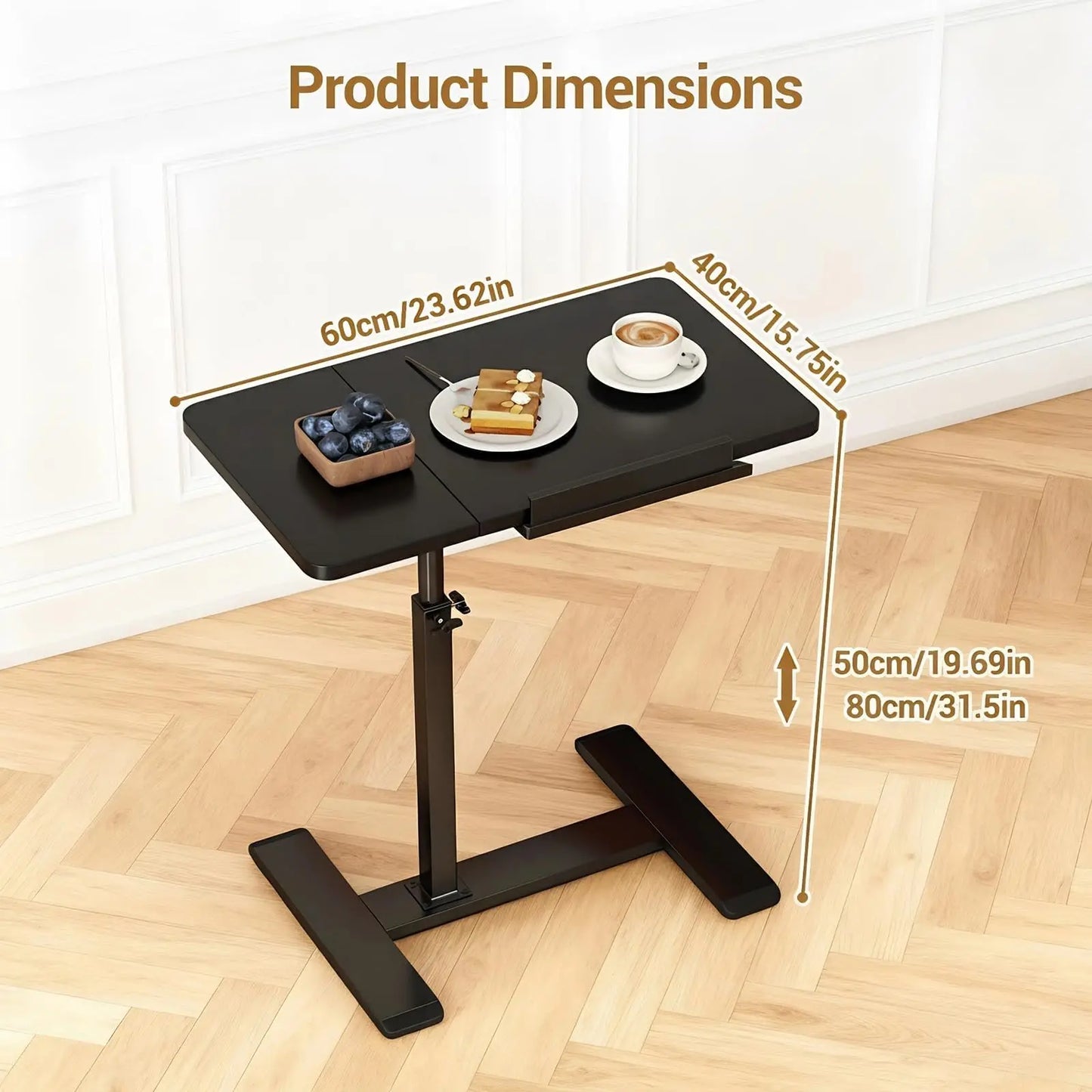 Overbed Bedside Table with Wheels, Tiltable Hospital Bed Table Over The Bed, Pneumatic Adjustable Rolling Laptop Desk