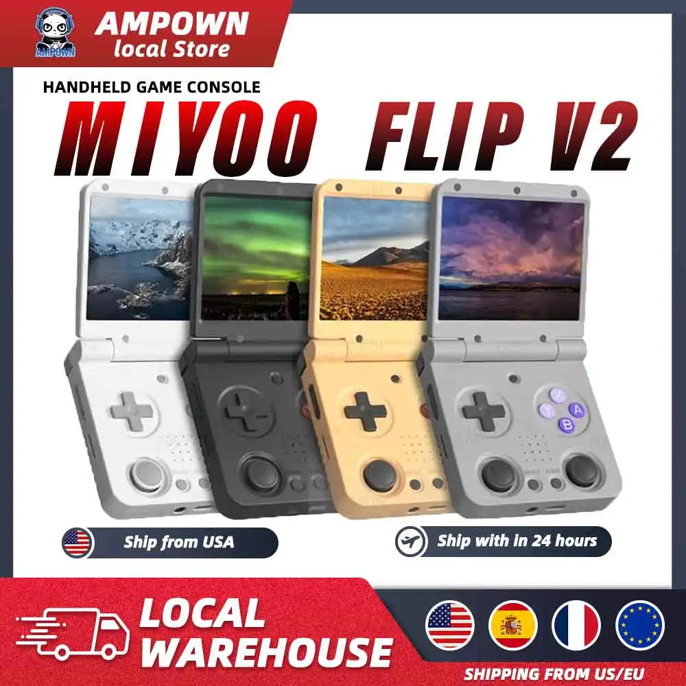 MIYOO Flip V2 Handheld Game Console Players 3.5''IPS Screen Linux System Onion OS Video Game Machine for On-the-Go Entertainment Gamer Gift Gaming