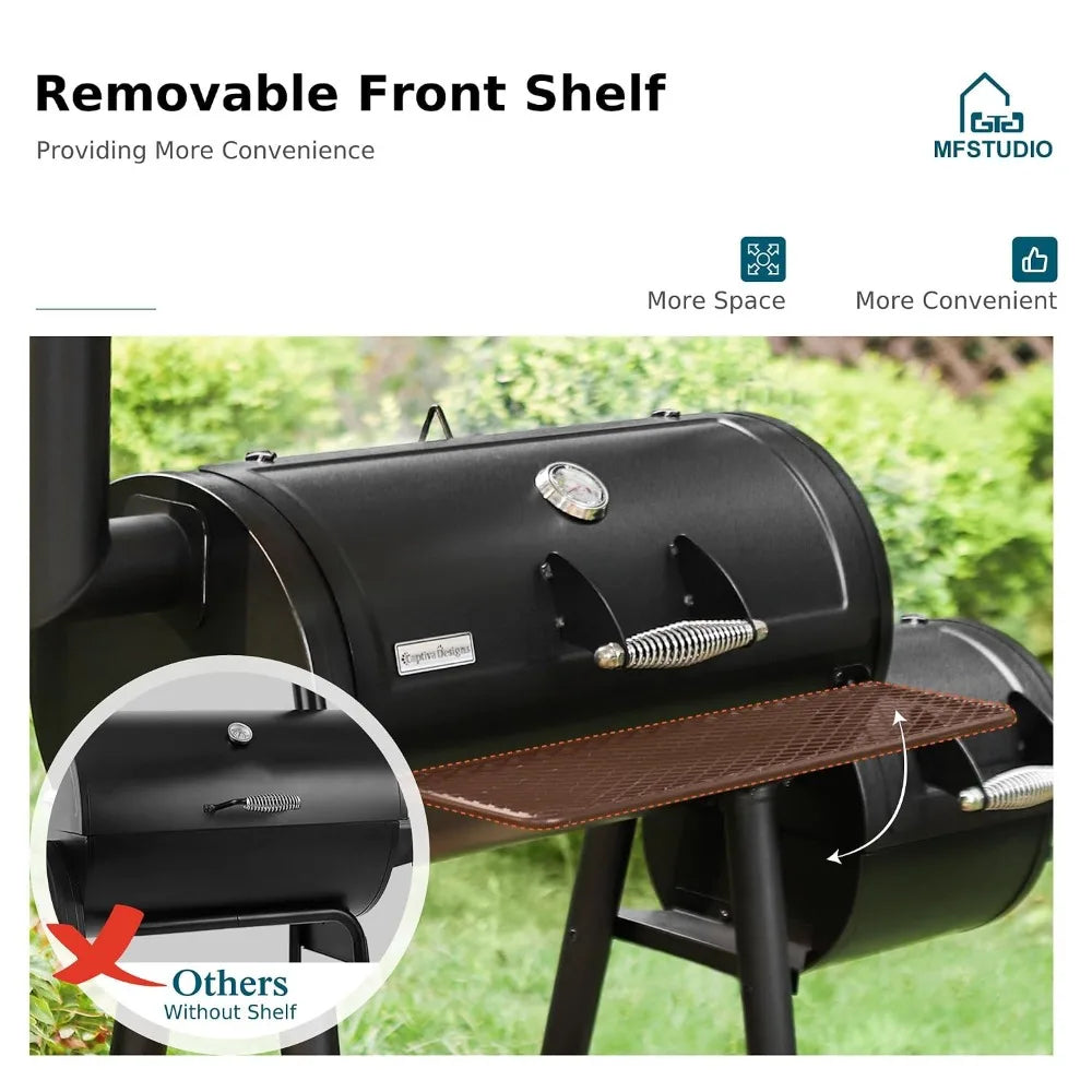 Heavy Duty Charcoal Wood Offset Outdoor Smoker Grill, Charcoal Grill with Smoker Combo for BBQ Grilling, 512 SQ.IN., Customized