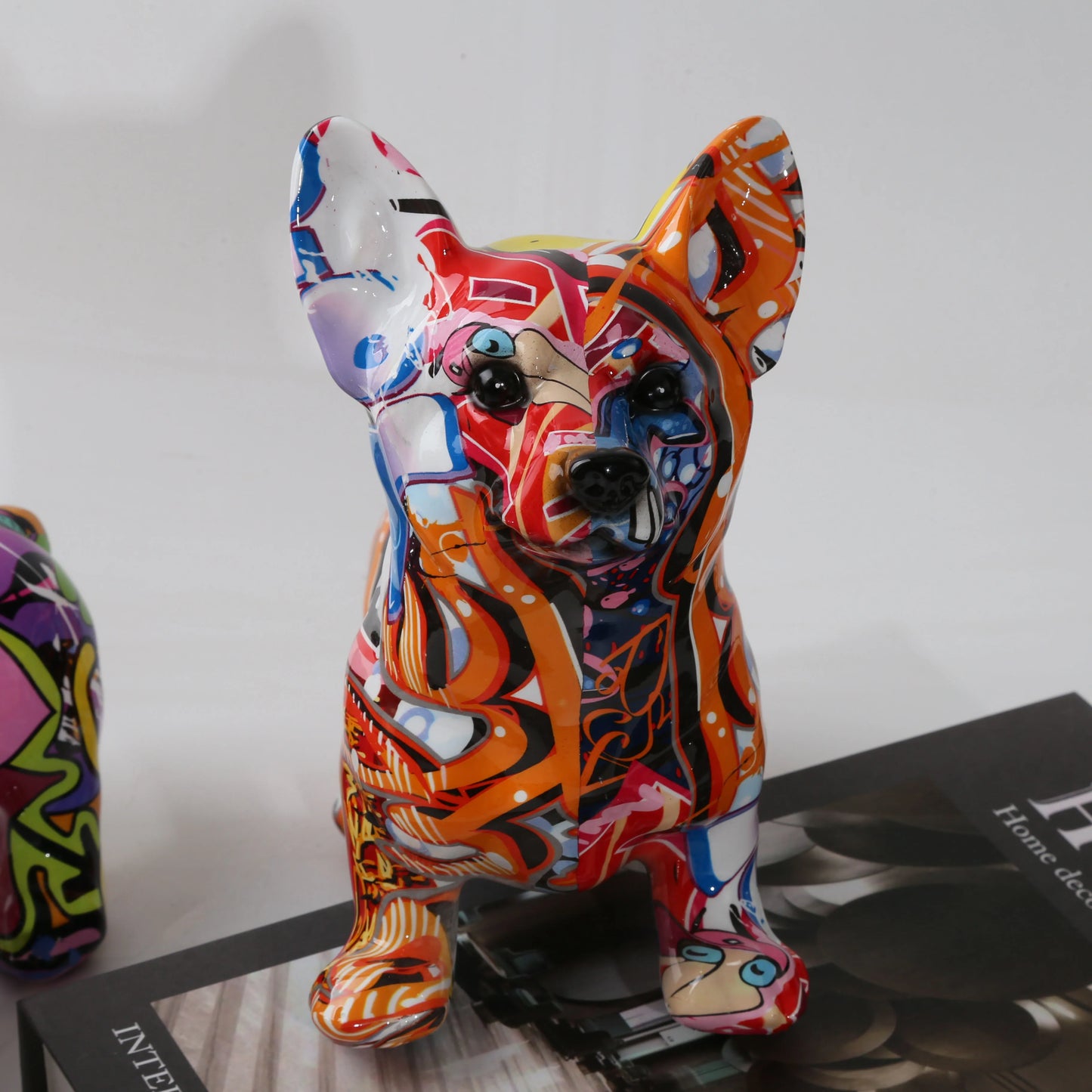 Nordic  Art Graffiti Corgi Dog Painting Creative Resin Crafts Home Decoration Wine Cabinet Office Decor Resin Crafts Gift
