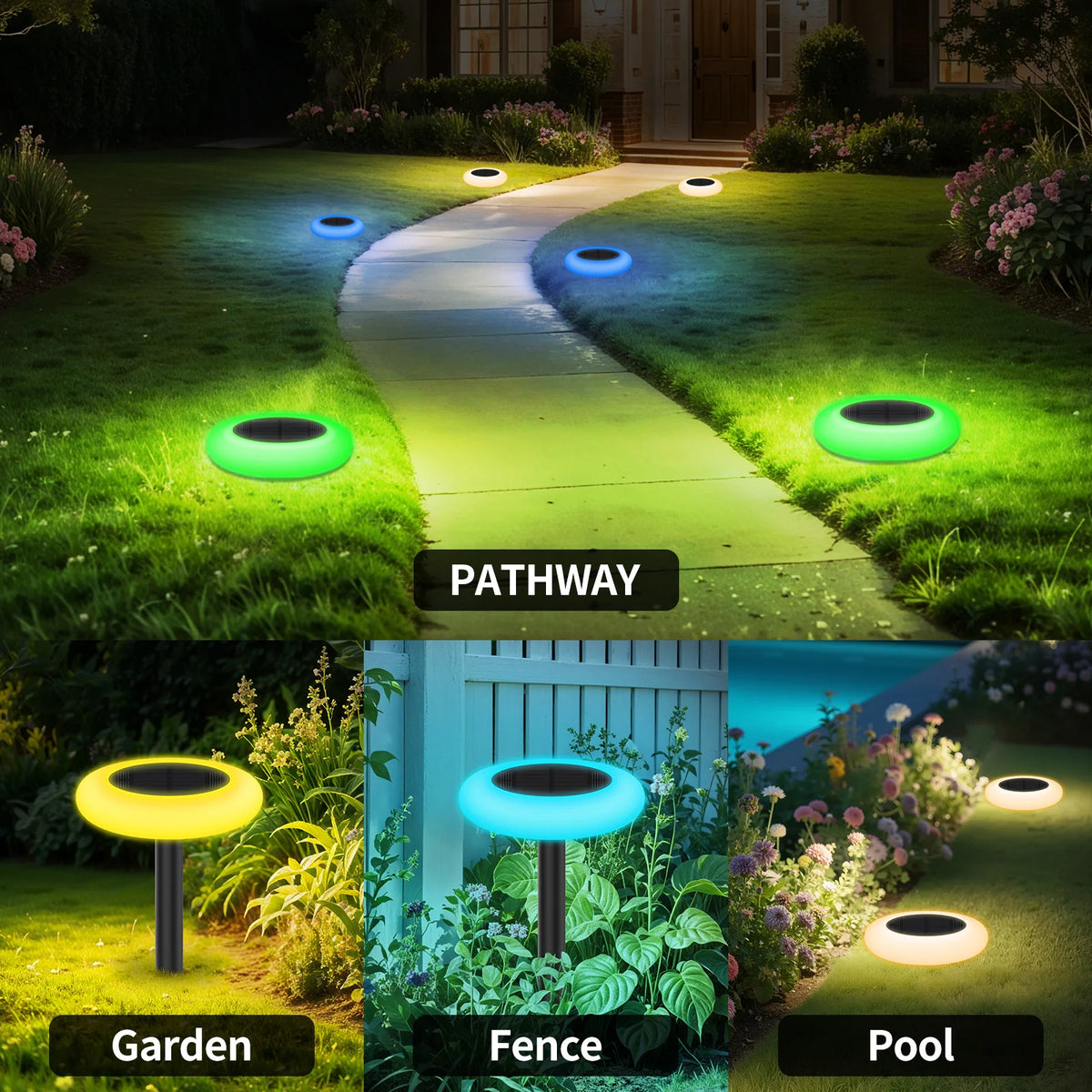 intelamp Colorful 2 Pack 6 Pack Outdoor Solar Light Lawn Pathway Garden Light Dusk to Dawn For Landscape Walkway Patio Yard Lawn