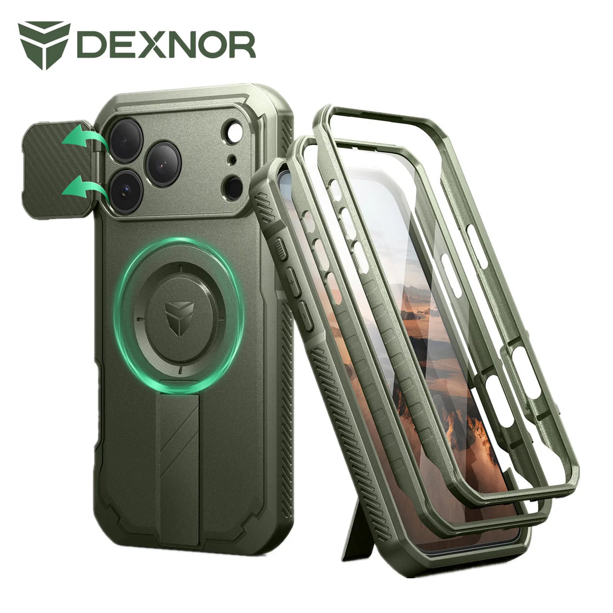 DEXNOR For iPhone 17 Pro Max Case with Camera Cover & Adjustable Kickstand Compatible With MagSafe Shockproof Magnetic Protective Cover