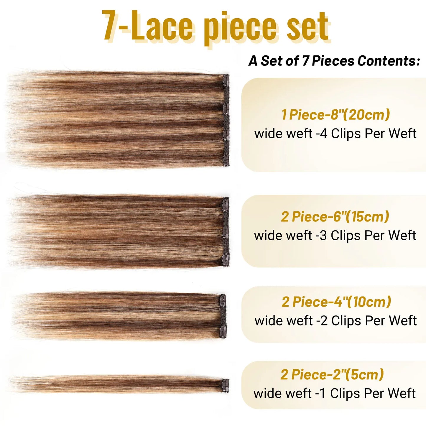 Clip in Remy Human Hair Extensions 7pcs 70g Double Weft 4/27 Chocolate Brown to Caramel Blonde Human Hair Clip ins for Women