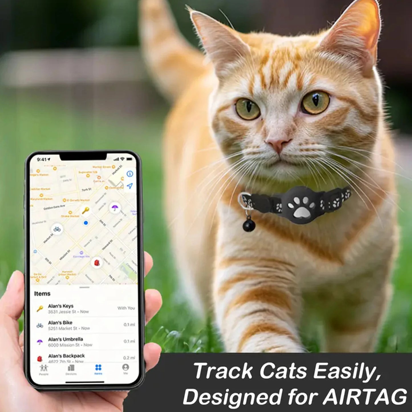Electronic Pet Locator for iOS & Android Waterproof Pet Tracker with Bell Kitten Collar for Pets Cat Anti-Lost Device
