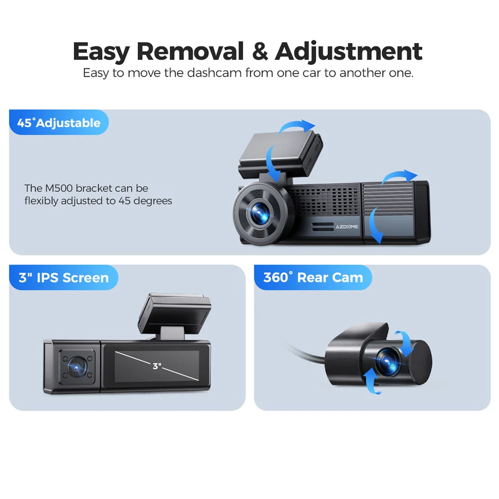 【US Warehouses】AZDOME M500 4K Dash Cam 3-Channel Record WiFi GPS Dash Camera for Cars Voice Control Night Vision 24H Parking Mon