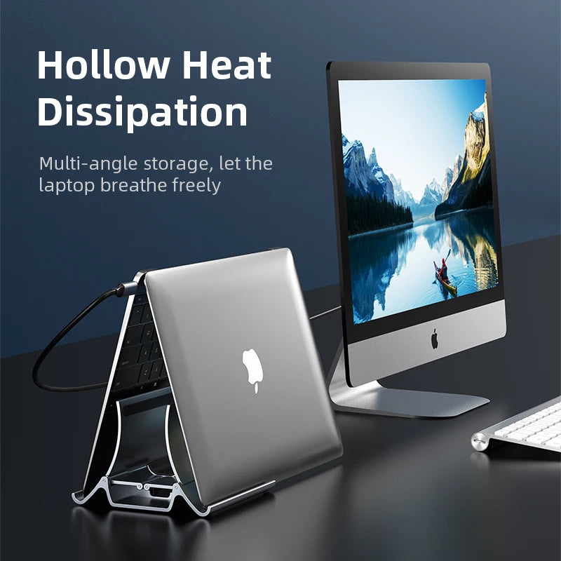 CABLETIME 3 IN 1 Vertical Laptop Stand Automatic Shrinkage Sillca Gel Anti Shaking for Laptop Tablet iPad Pro