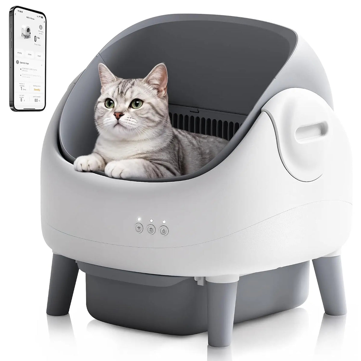 Self Cleaning Cat Litter Box, Open-Top Automatic Cat Litter Box with App Control, Large Capacity for Multiple Cats,, Custom