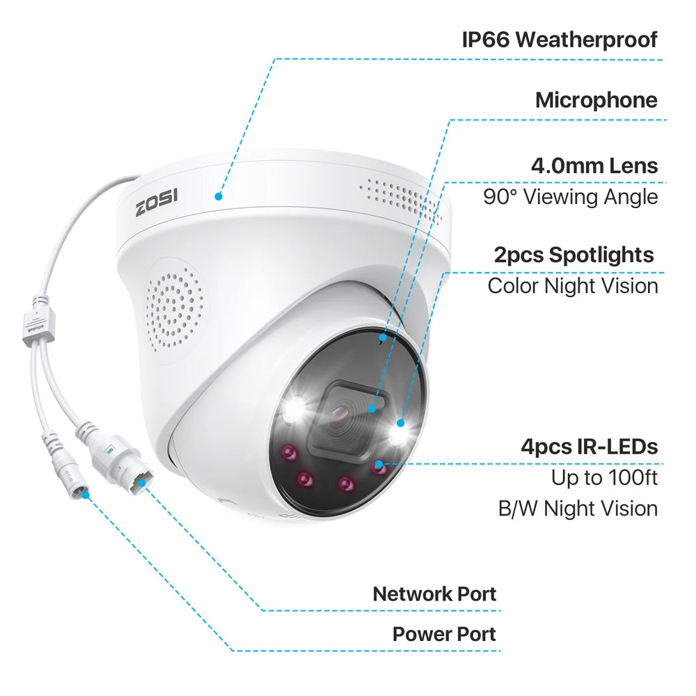 ZOSI 4K 8MP 5MP Add-on Camera for PoE Security Camera System, Work with ZOSI 8 Channel 16 Channel PoE CCTV NVR