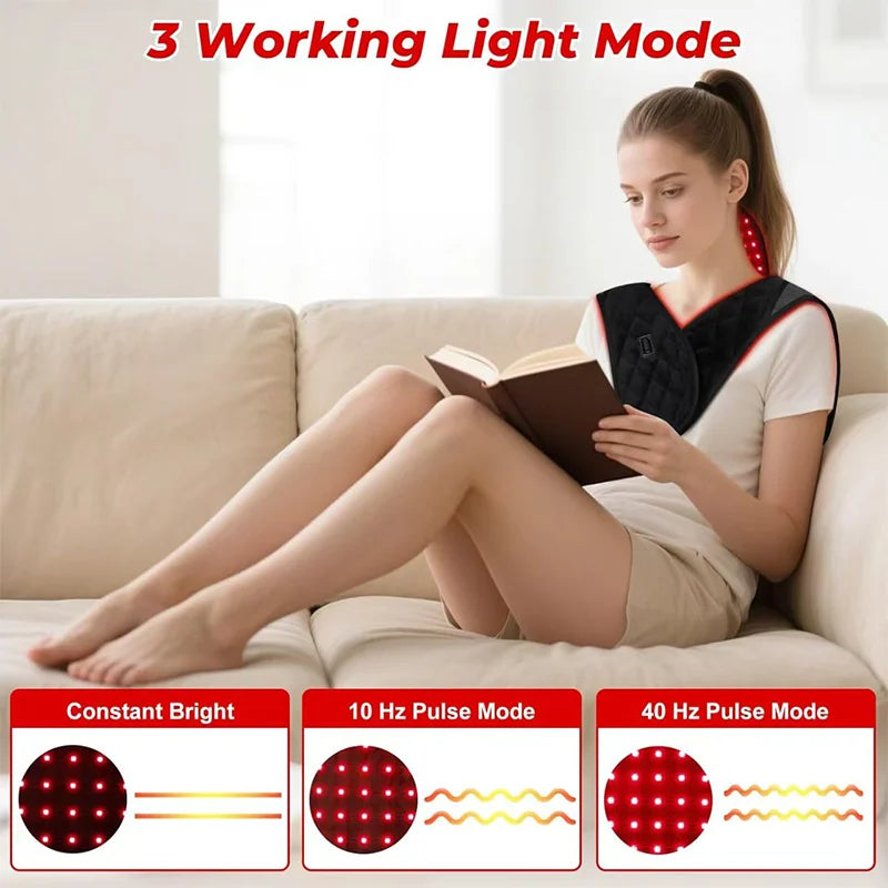 NEW 104LEDs Red Light Therapy for Neck Shoulder 660nm&850nm Wearable Heating Infrared Light Therapy Pad with Timer & Pulse Modes