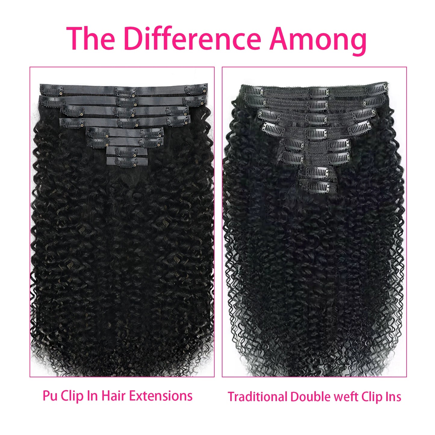 22-32 Inch Deep Curly Wave Clip in Hair Extensions Per Set with 18 Clips Human Hair 8 Pieces and Natural Black Color Extension