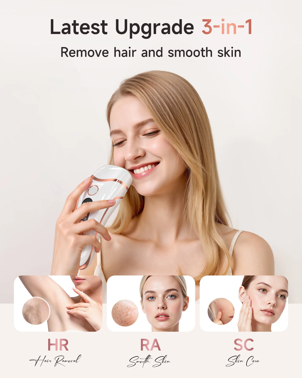 IPL Hair Removal Device 3 in 1 Permanent Hair Removal 999900 Flashes Skin Rejuvenation & Acne Treatment - 9 Energy Levels, 2 Flash Modes Body Bikinis Leg Whole Body Use