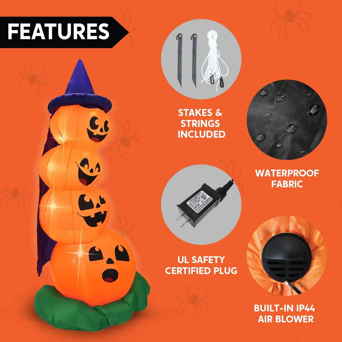 6 FT Tall Halloween Inflatables Stacked Pumpkins with Build-in LEDs for Porch Halloween Pumpkin Gift Decor Blow up Yard Decorations