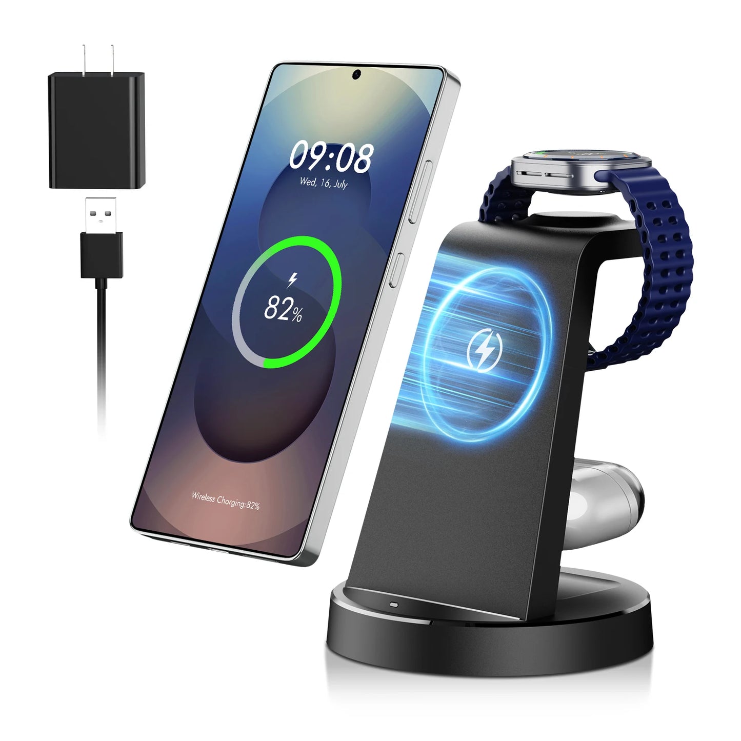 3 In 1 Magnetic Wireless Charger 15W Fast Charging Dock Stand Travel Foldable for Samsung S25 S24 S23 S22 Galaxy Watch iPhone