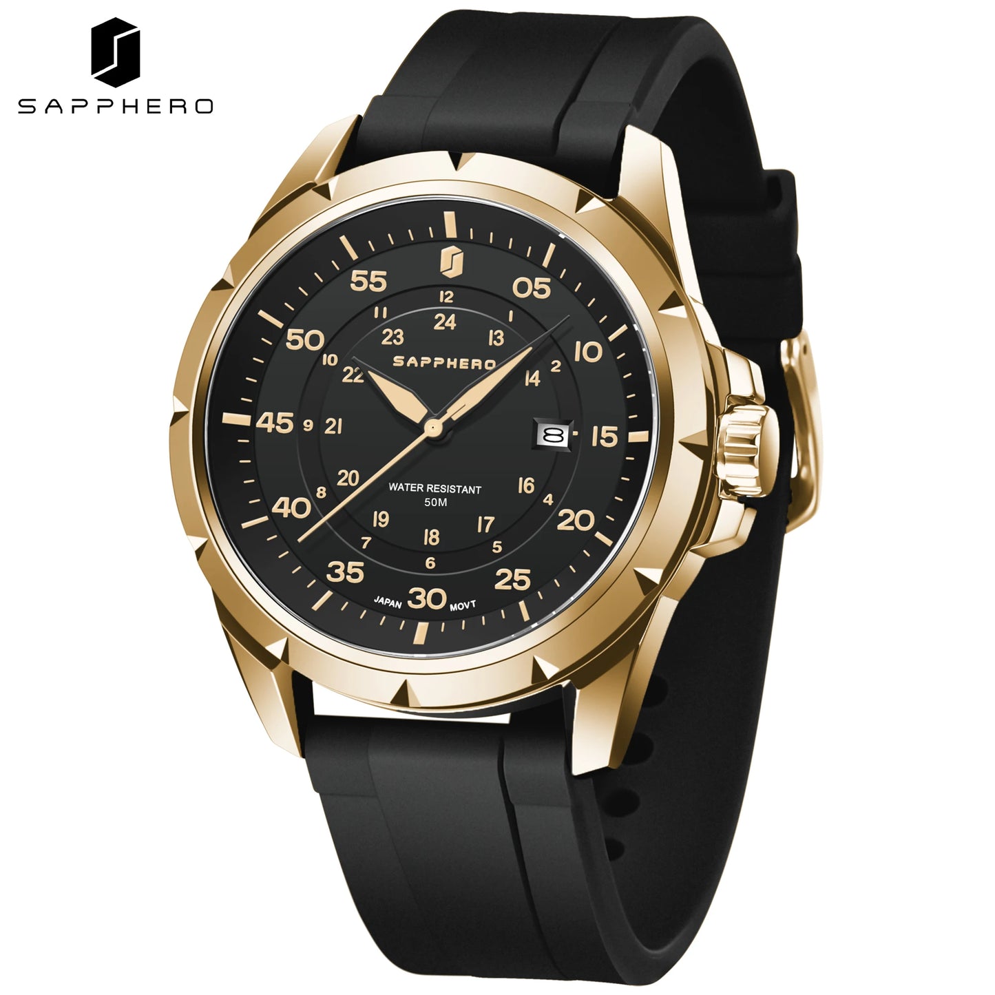 SAPPHERO Men’s Quartz Watch, Sport Fashion Wristwatch, Date Display, 50M Water Resistant, Casual Outdoor Style