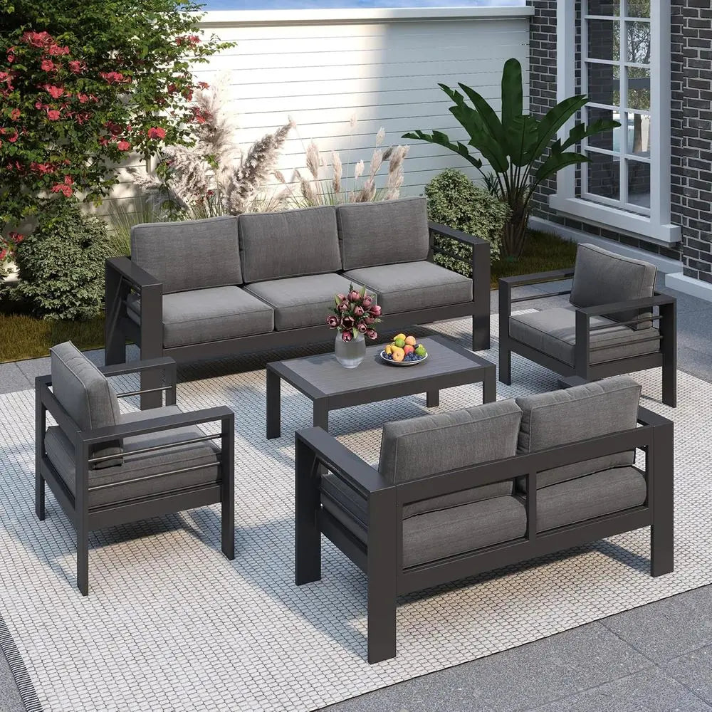 All-Weather Oversized Metal Patio Furniture Set with Deep Seating and Wide Armrests, Gray