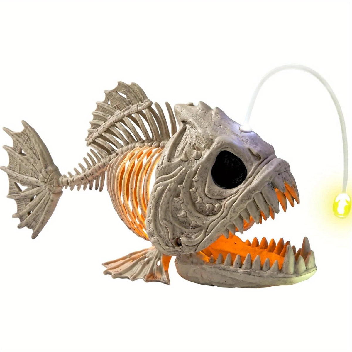 Halloween Skeleton Lantern Fish with LED Eye Plastic Bones for Halloween Party Photo Prop Decoration, Graveyard Decor, Indoor Outdoor Spooky Scene(10.2" *5.5" *3")