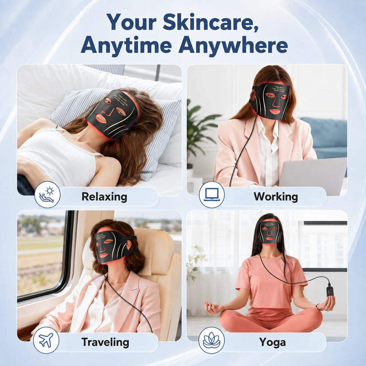 7 Colors LED Light Therapy Mask, Multicolor Phototherapy f for Painless Skin Renewal, Ergonomic Design with Protective Eye Pads, Portable Beauty Device
