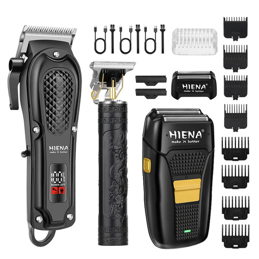 HIENA PRO 3-Piece Grooming Kit Professional Trimmer Rechargeable via USB for Men—Father's Day Gift Cordless Hair Clipper Set