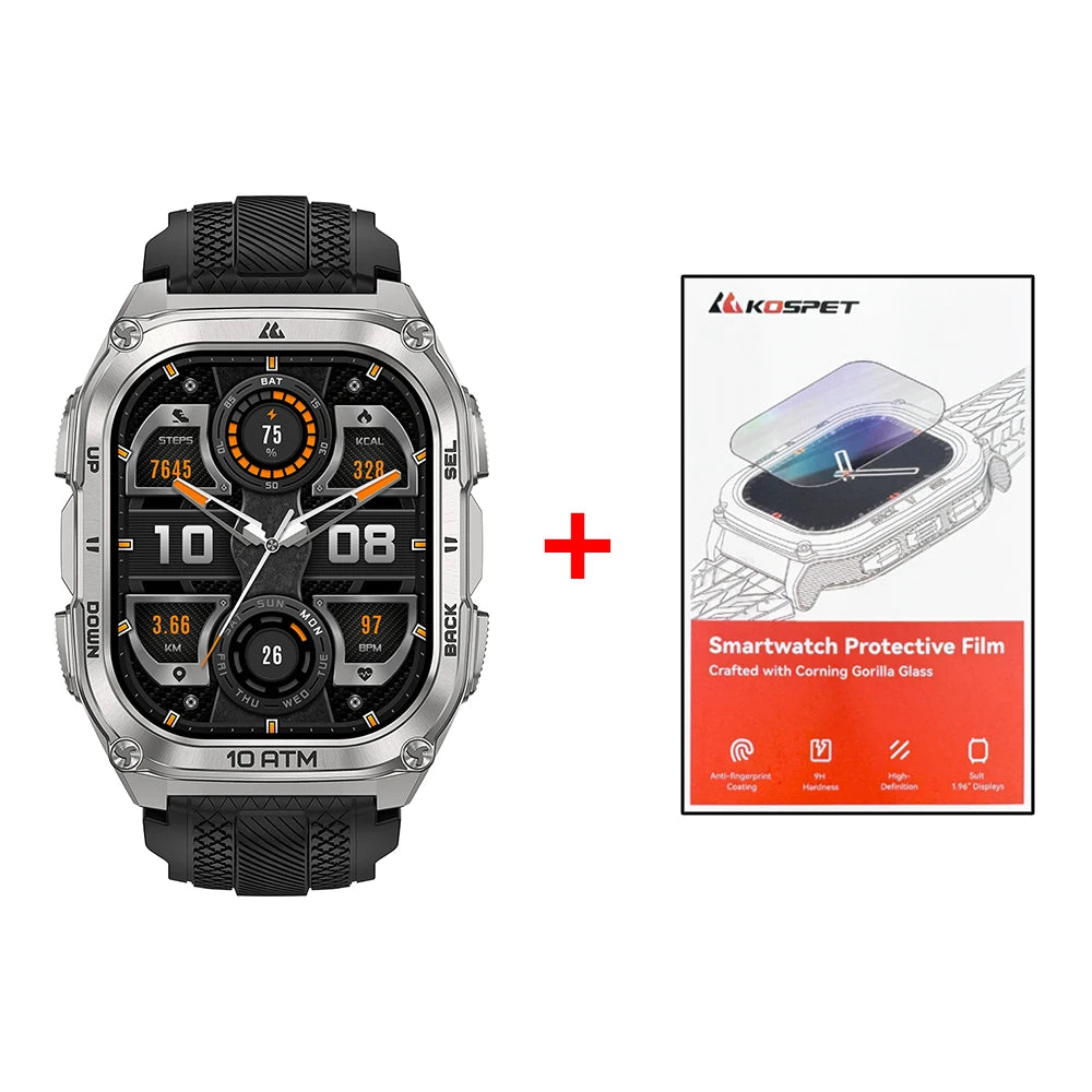 KOSPET Tank M4 Smart Watch Stainless Steel 6-Sat GPS Offline Maps 10ATM Waterproof 45M Dive 24/7 Health Monitor for Android iOS