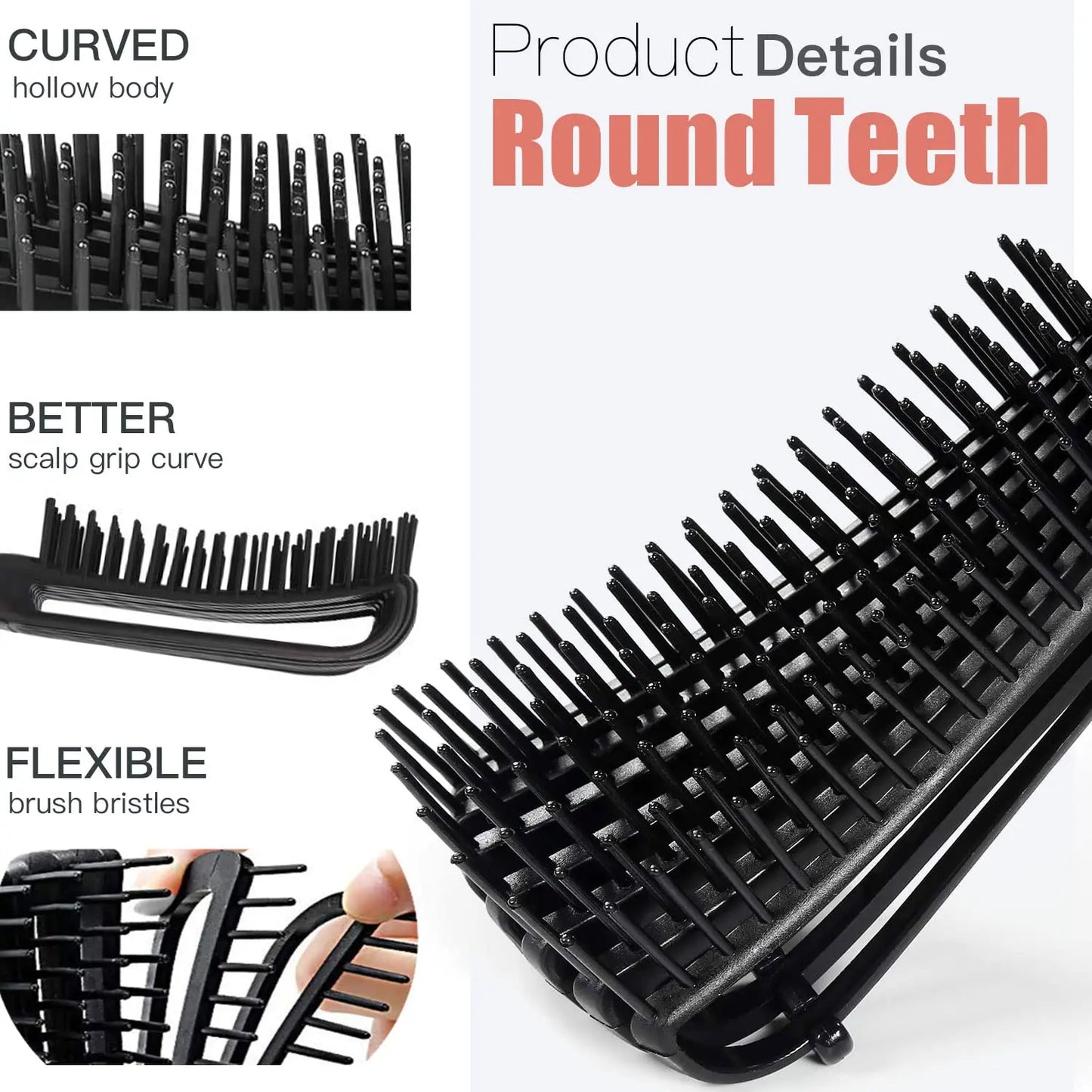 5 Pcs Detangling Brush Set，Curly, Wet/Dry, Black Hair, Flex Detangling Brush set for Hair Style and Cuting, Easy Clean in Daily