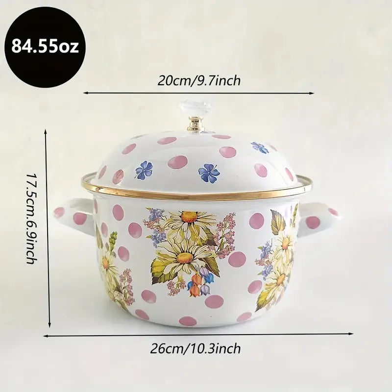 4.5 Quart Enamel Pot with Lid,Large Vintage Cooking Pot for Soup Stew Pasta,Dual Handle Enamelware Saucepan Gift for All Stovetops