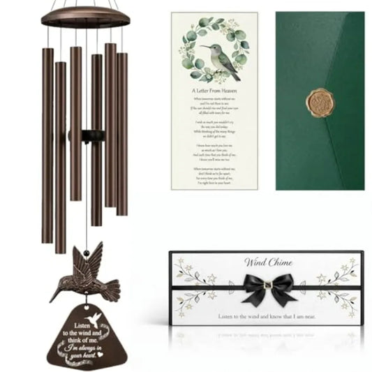 36" Memorial Wind Chimes for Outside, Sympathy Gift for Loss of Loved One, Hummingbird Wind Chime for Mom Dad, Bereavement Reme