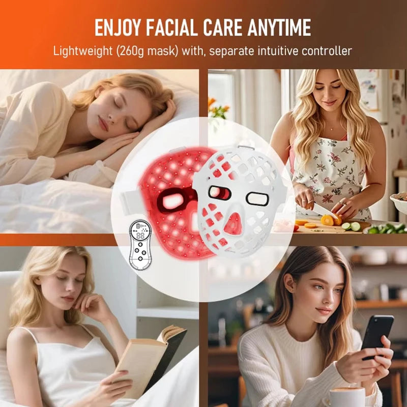 5D Red Light Therapy 8 Colors Portable LED Mask Face Photon Infrared Therapy Mask for Skin Rejuvenation Anti-Aging Wrinkles