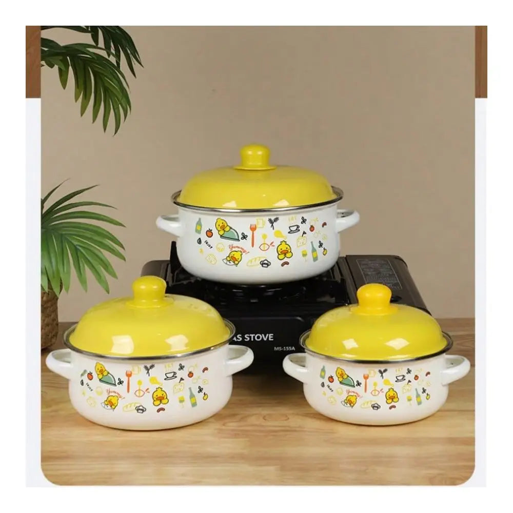 3Piece Exquisite Enamel Cookware Set, Multifunctional Pot Set Including Soup Pot Stew Pot, Tableware, Handmade Fired, Ideal For