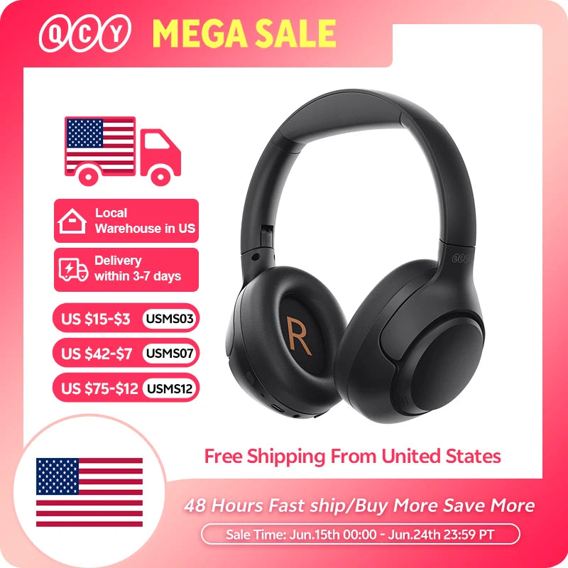 QCY H3 ANC Wireless Headphones Bluetooth 5.4 Hi-Res Audio Over Ear Headset 43dB Hybrid Active Noise Cancellation Earphones 60H