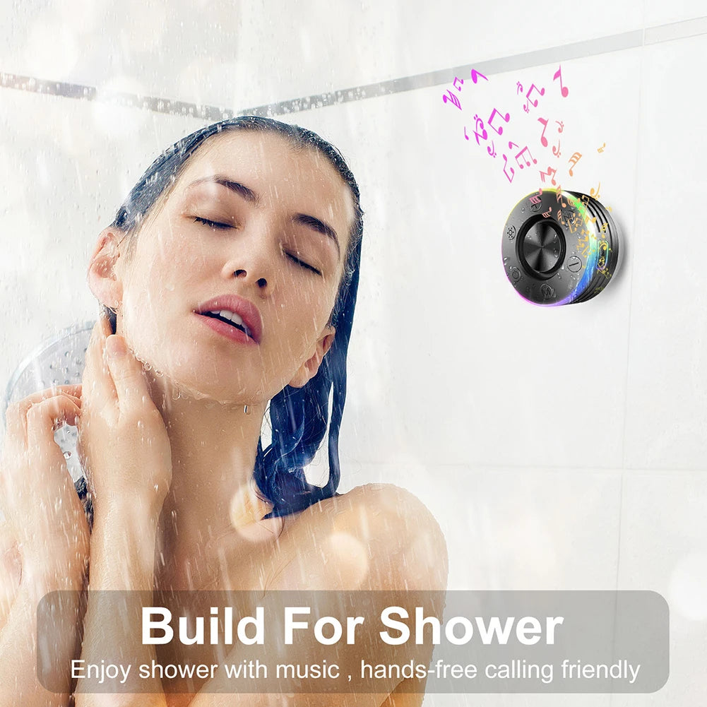 Waterproof Mini Speaker Hands-Free Call/FM Radio Bluetooth-Compatible 5.2 Stereo Subwoofer Built-in Mic for Bathroom Sing-Along