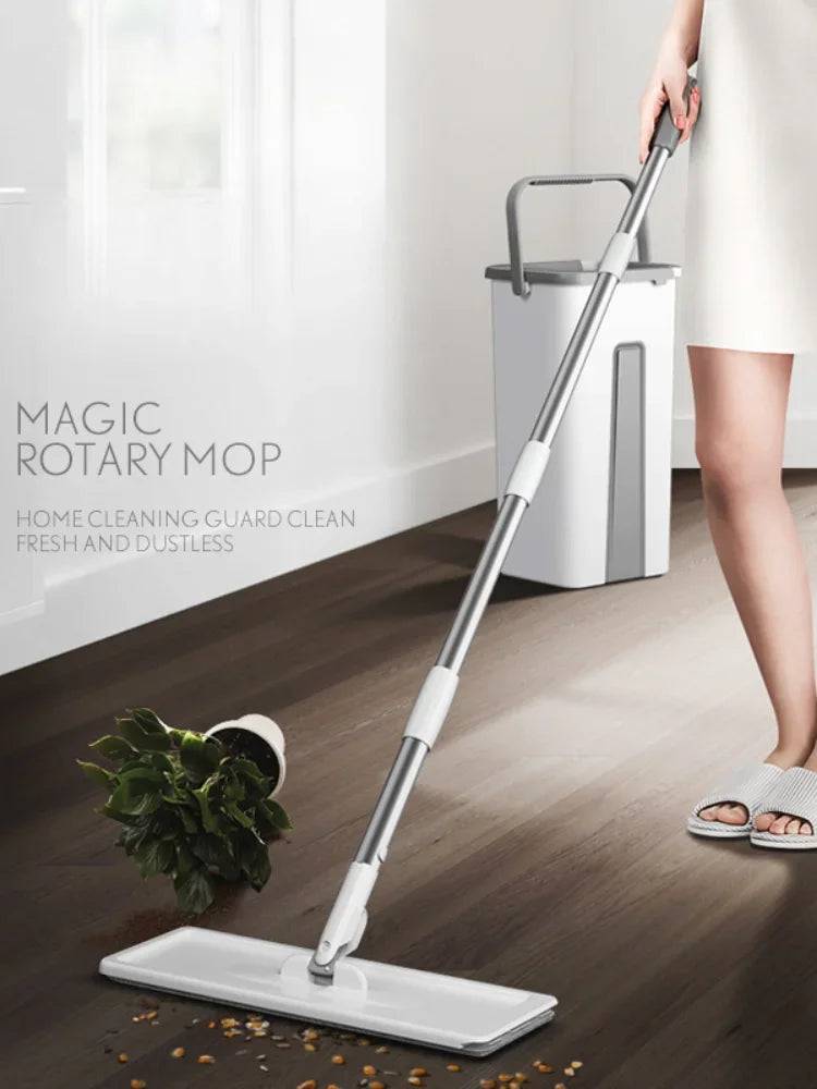 Mop with Bucket Set Wet Dry Magic Cleaning Tool for Home Floors Kitchen Bathroom Hardwood Laminate Tiles Easy Rinse Self-Wring