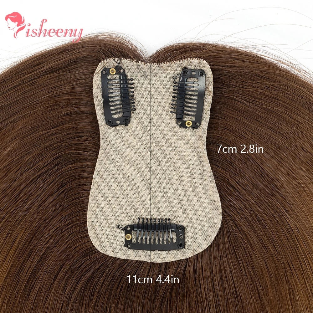 Human Hair Topper With Side Bangs For Women With Clips Straight Hair Toupee 7x11cm Elegant Style Clips In Topper Realistic Scalp