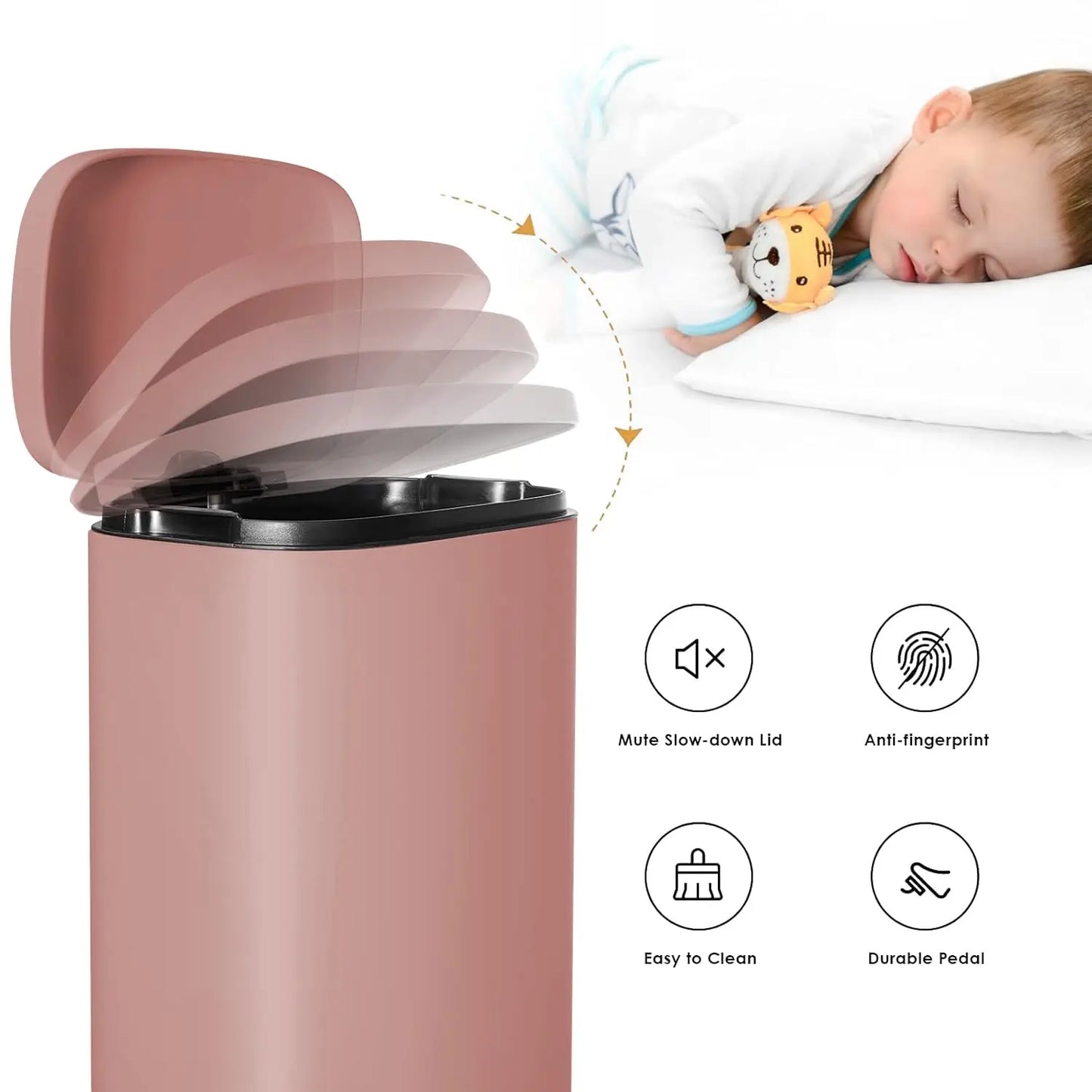 Trash Can, Stainless Steel Kitchen Garbage Can, Step Waste Bin with Hinged Lid and Removable Inner Bucket,, Customized